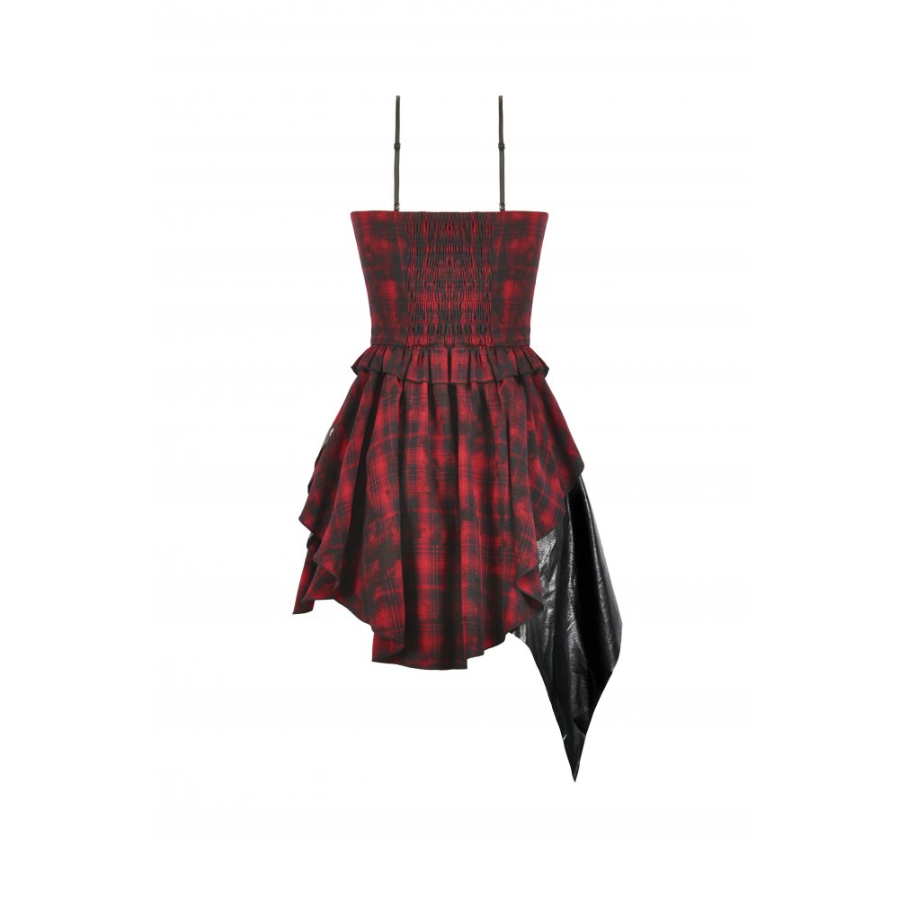 Dark in Love Red Tartan Corset Punk Dress with Handkerchief Skirt