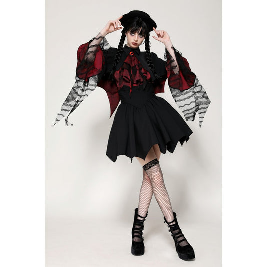 Dark in Love Camazotz Vampire Bat Shaped Capelet in Black and Blood Red - Kate's Clothing