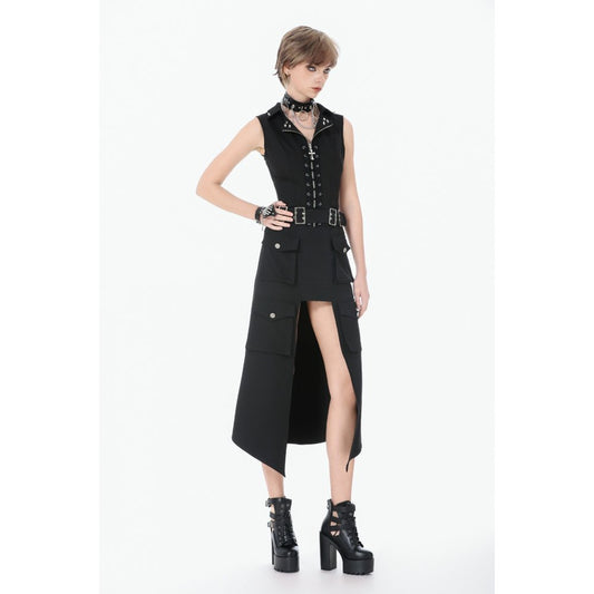 Dark in Love Punk Layered Pocket Cutout Belted Long Skirt
