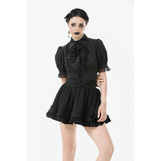 Dark in Love Viktoria Lace Ruffle Gothic Blouse in Black