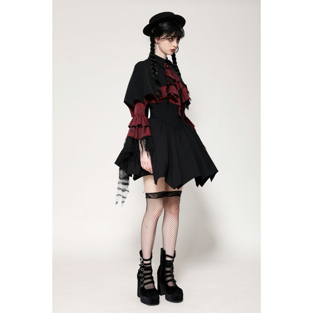 Dark in Love Camazotz Vampire Bat Shaped Capelet in Black and Blood Red - Kate's Clothing