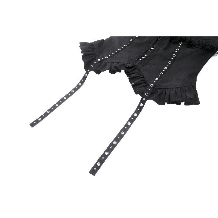 Dark in Love Teo Lace Up Collar Top - Kate's Clothing