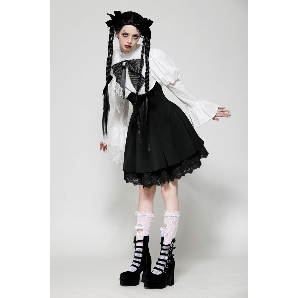 Dark in Love Aella Frozen Shoulder Effect Black and White Dress - Kate's Clothing
