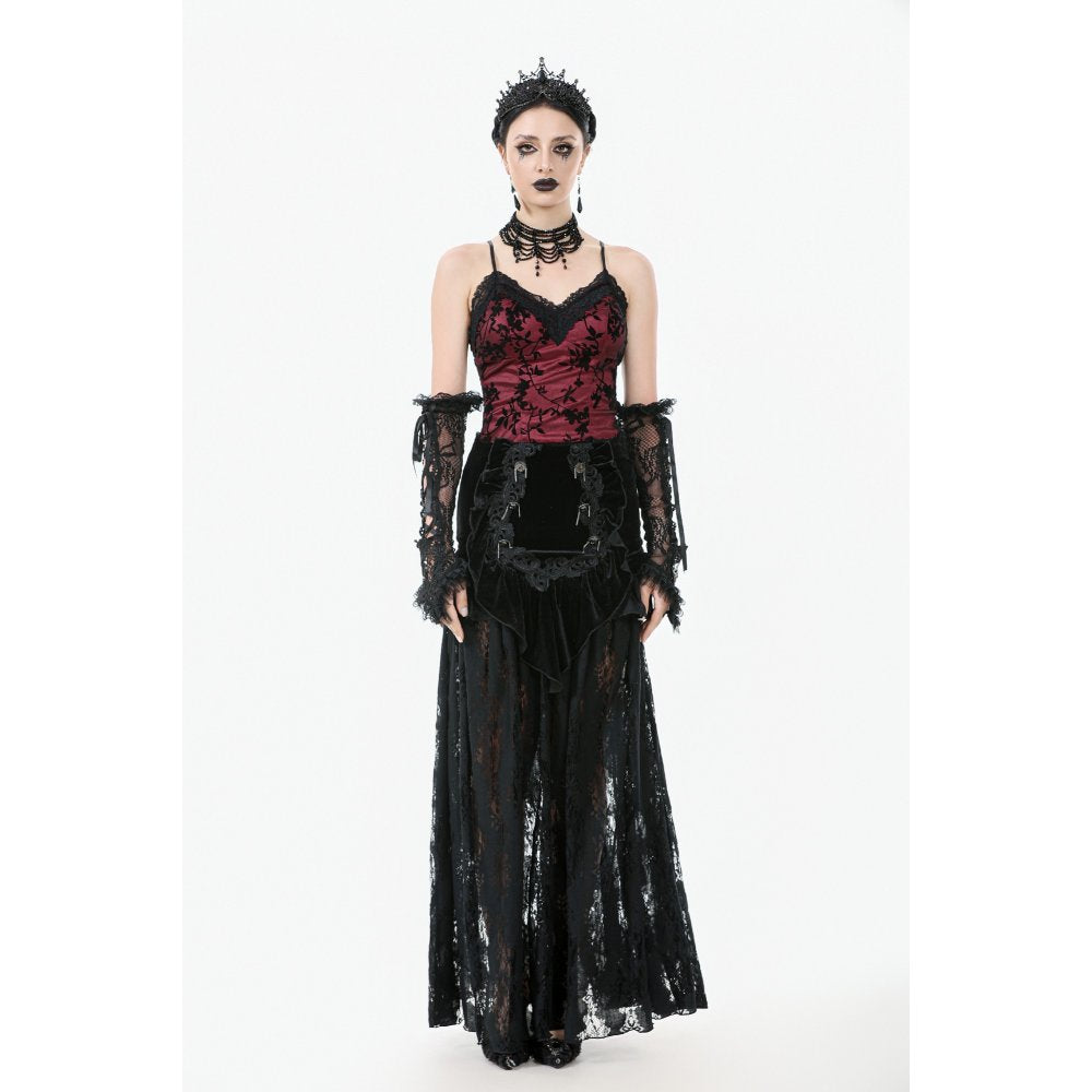 Dark in Love Althea Lace-Trimmed Velvet Goth Camisole in Burgundy
