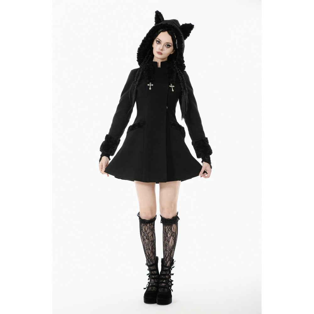 Dark in Love Cat-Ear Faux Fur Trim Gothic Coat