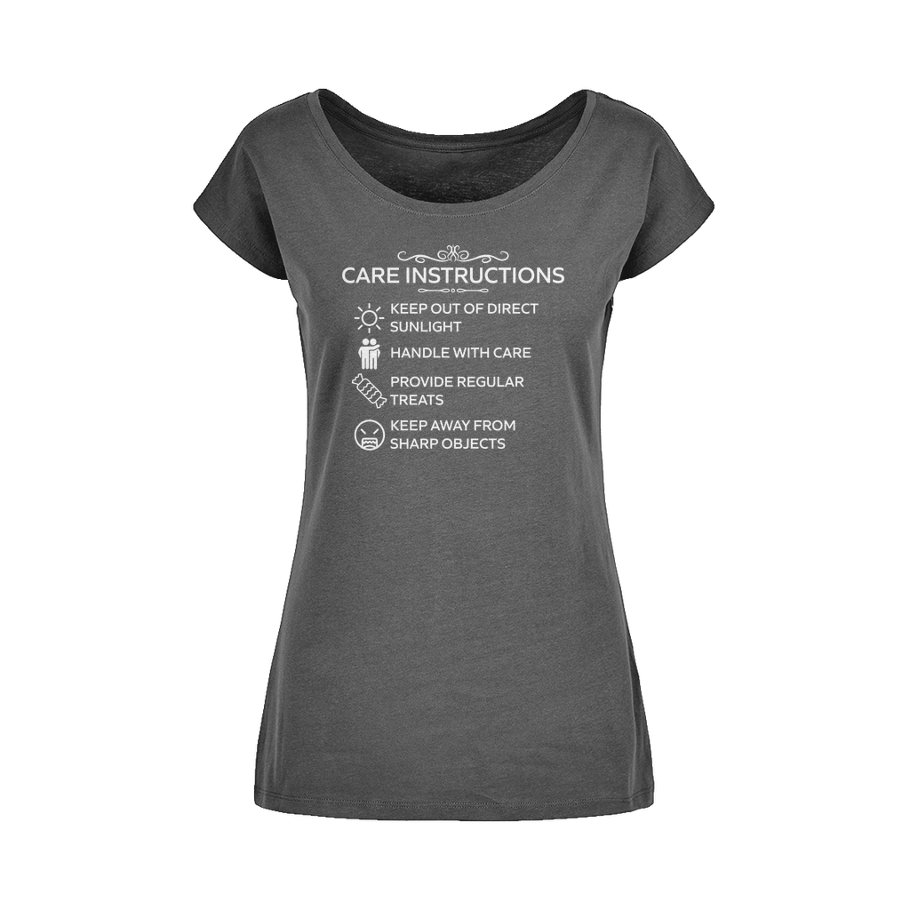 Care Instructions White Print Wide Neck Women’s T-Shirt | Loose Fit Cotton Tee