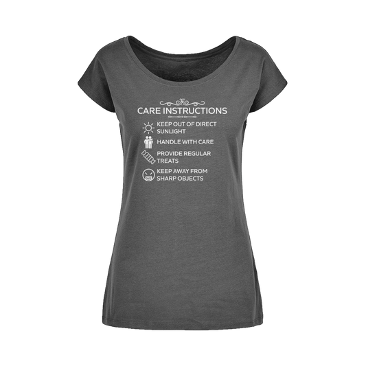 Care Instructions White Print Wide Neck Women’s T-Shirt | Loose Fit Cotton Tee