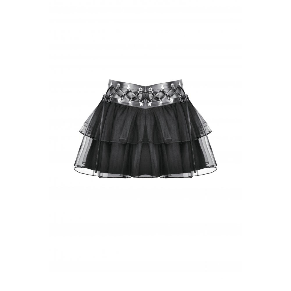 Dark in Love Bonded Tulle Layered Goth Mini Skirt in Black