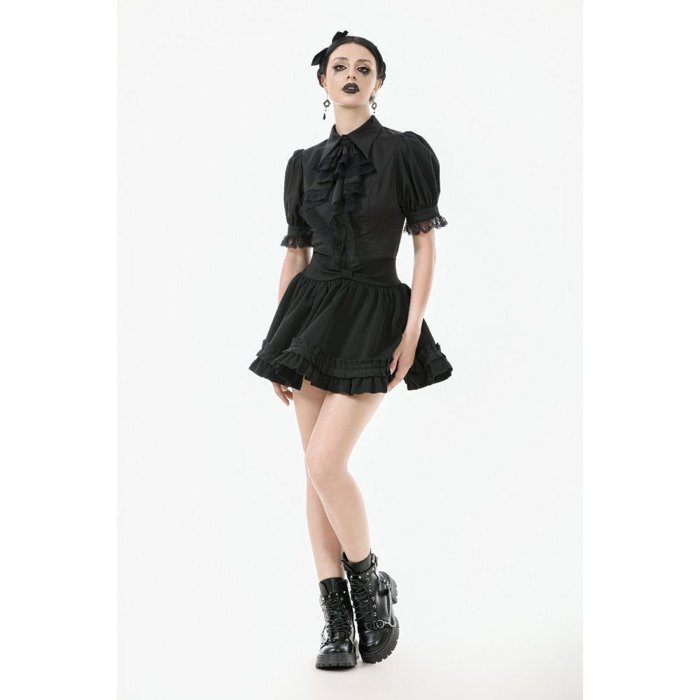 Dark in Love Viktoria Lace Ruffle Gothic Blouse in Black