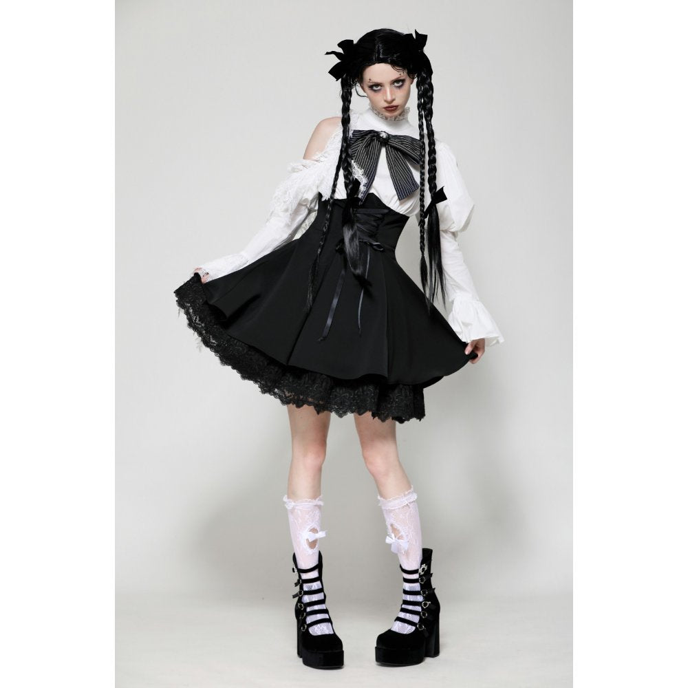 Dark in Love Aella Frozen Shoulder Effect Black and White Dress - Kate's Clothing