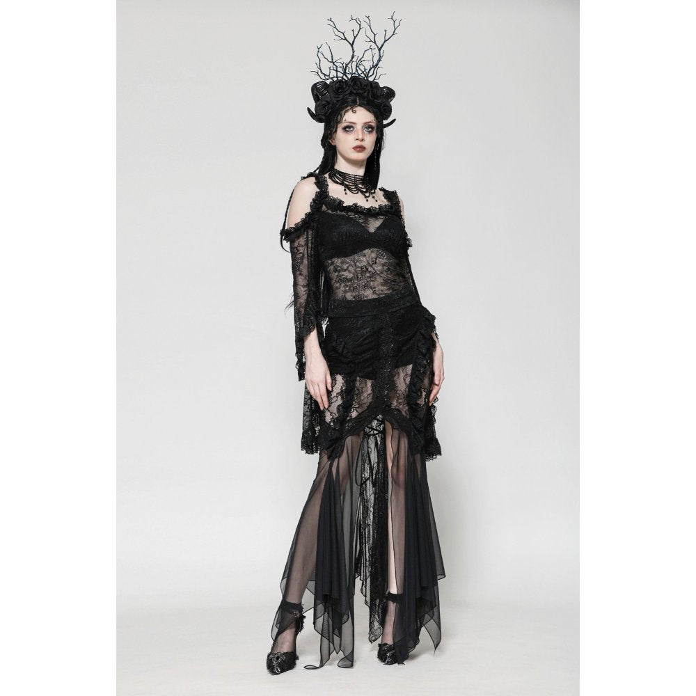 Dark in Love Nevaeh Gothic Lace and Mesh Mermaid Skirt - Kate's Clothing