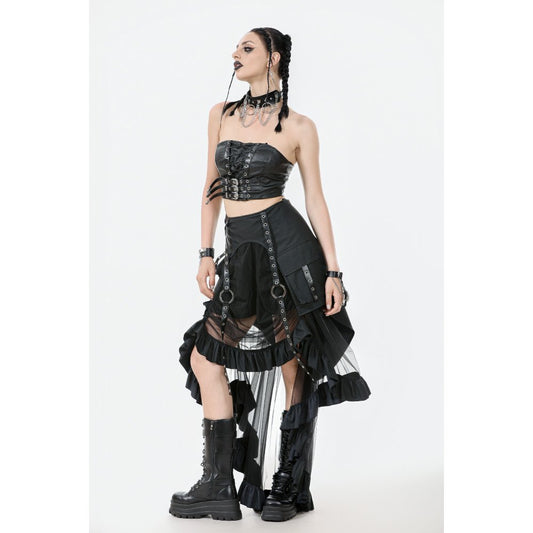 Dark in Love Belladonna Mesh Buckled Goth Skirt in Black