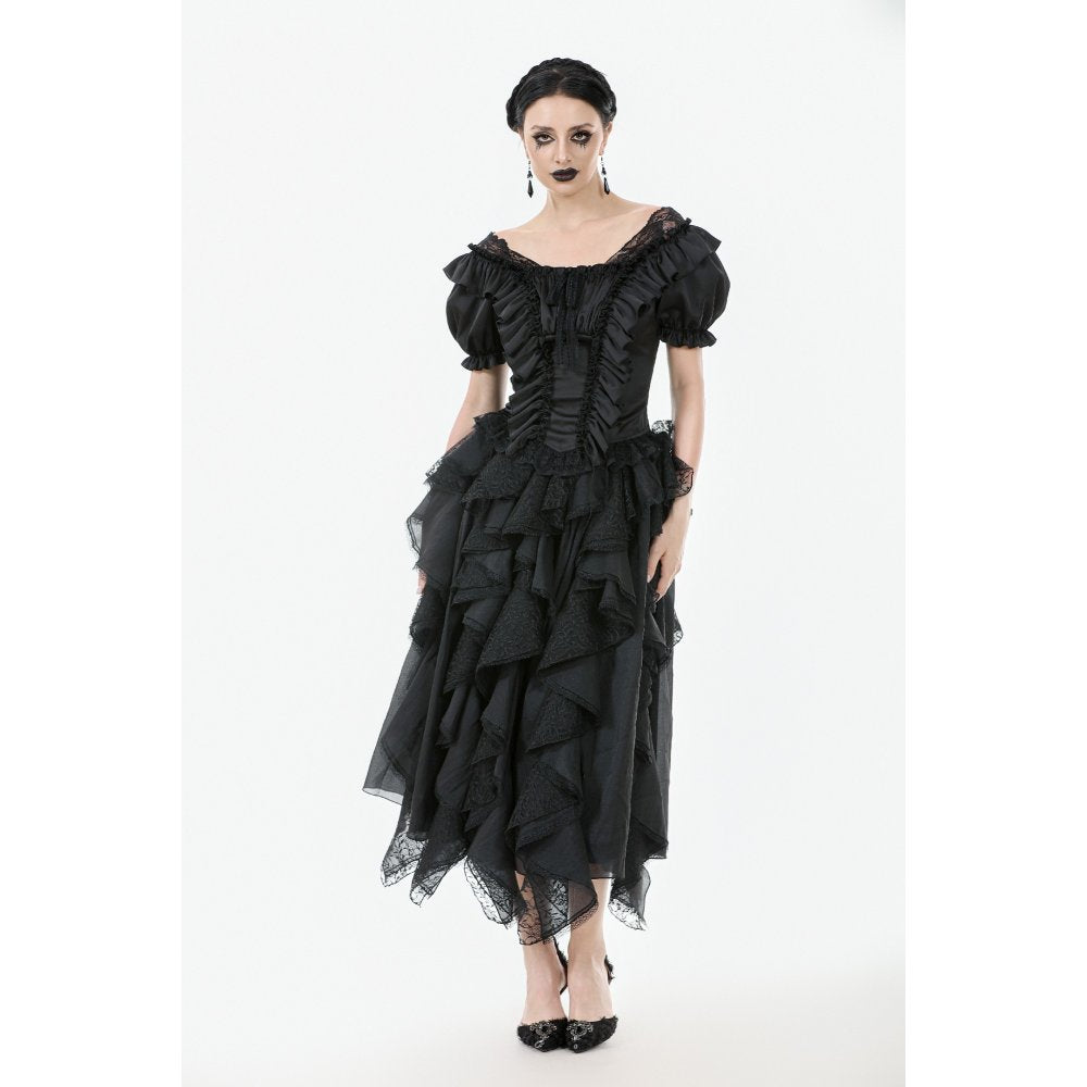 Dark in Love Seraphina Ruched Puff Sleeve Corset Top in Black