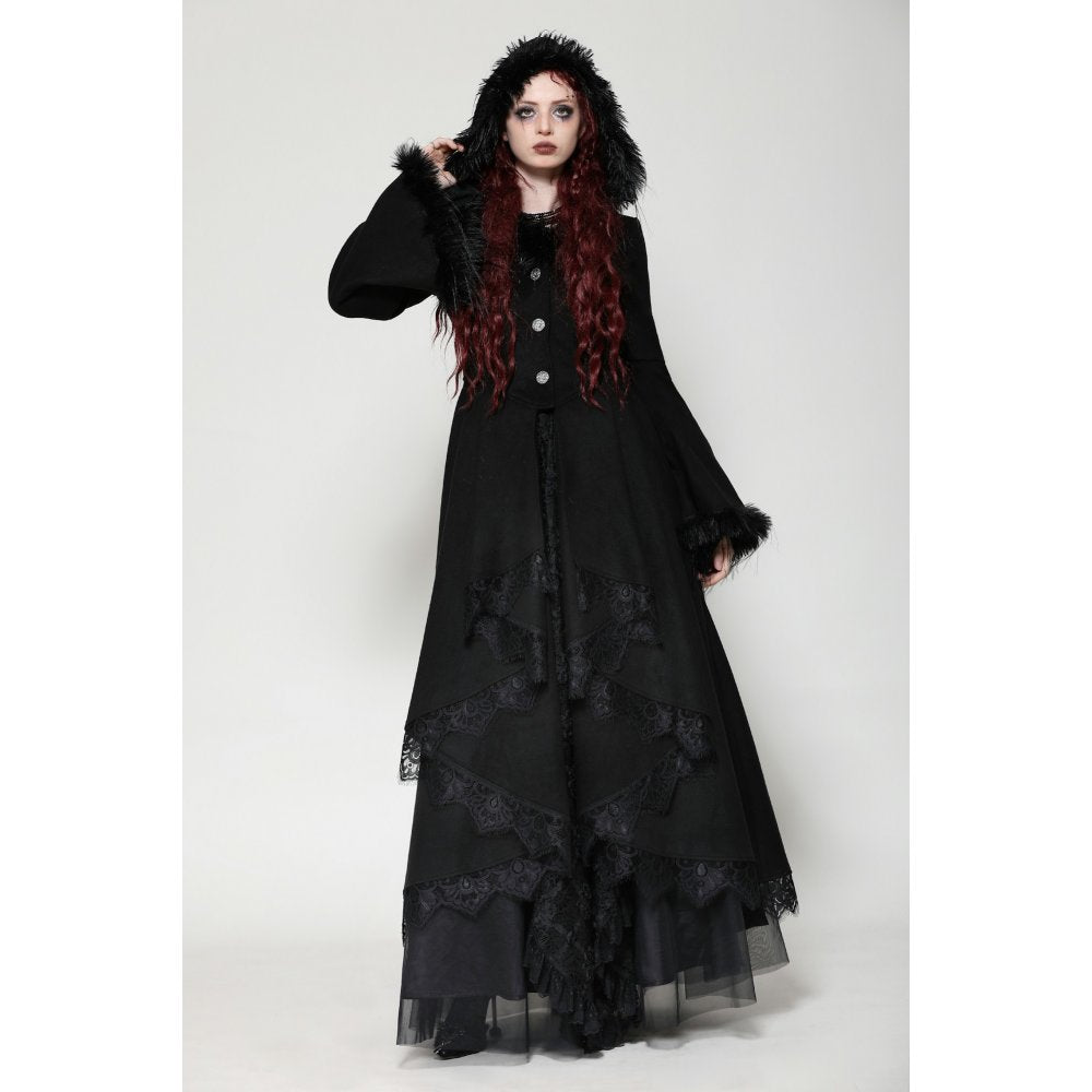 Dark in Love Eira Lace and Faux Fur Trimmed Hooded Coat - Kate's Clothing