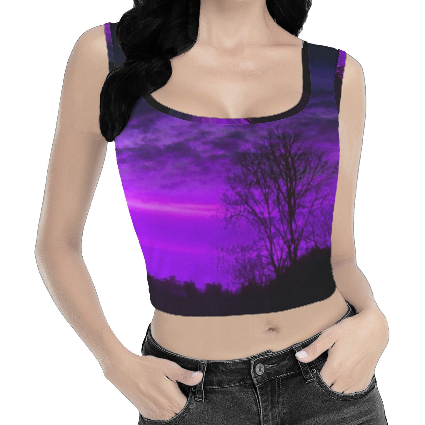 ANTIBrand 1999 artwork goth crop top with purple twilight print
