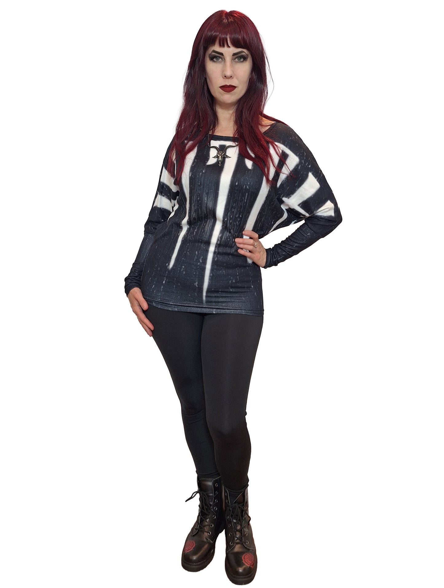 ANTIBrand Witch Print Off the Shoulder Batwing Top