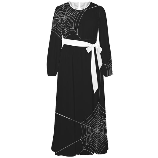 Caught Up In Your Web Belted Maxi Dress with spiderweb design – front view