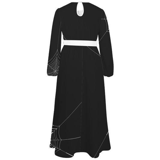 ANTIBrand gothic maxi dress with spiderweb print and belt – back view