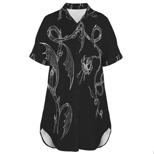 ANTIBrand Soul Flower shirt dress with white hand-drawn skull flower artwork