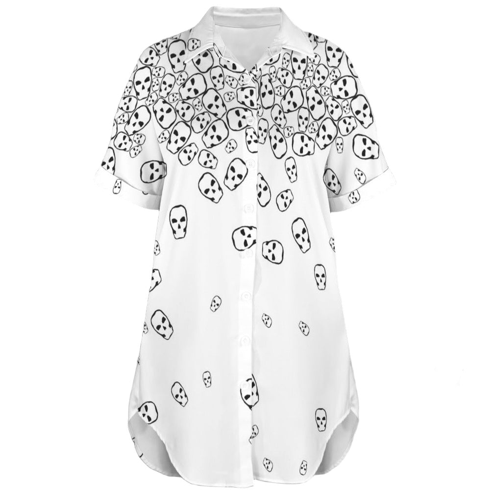 ANTIBrand shirt dress with black tumbling skulls print on white