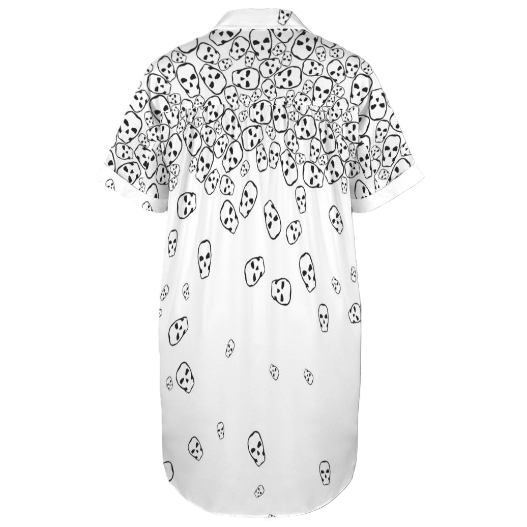 ANTIBrand shirt dress with black tumbling skulls print on white