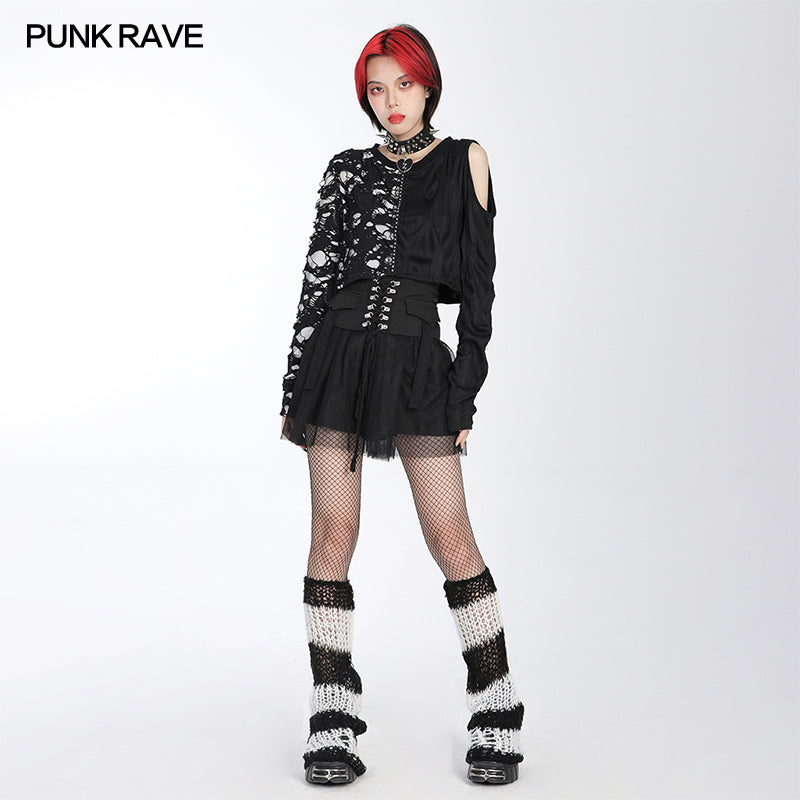 Punk Rave Annalise Leg Warmers - Black and White - Kate's Clothing