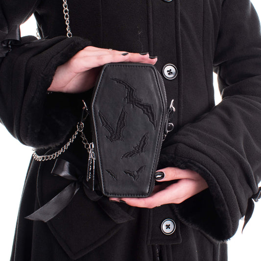 Heartless Embroidered Black Bat Mini Coffin Bag - Kate's Clothing