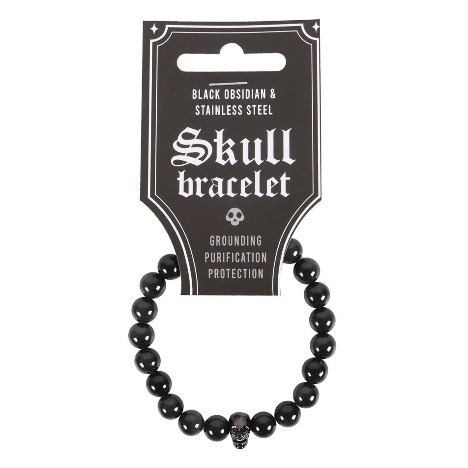 Gothic Gifts Black Obsidian Skull Bracelet - Kate's Clothing
