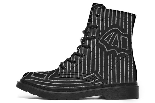 ANTIBrand Big Bat Haus Pinstripe Combat Boots – Black & White