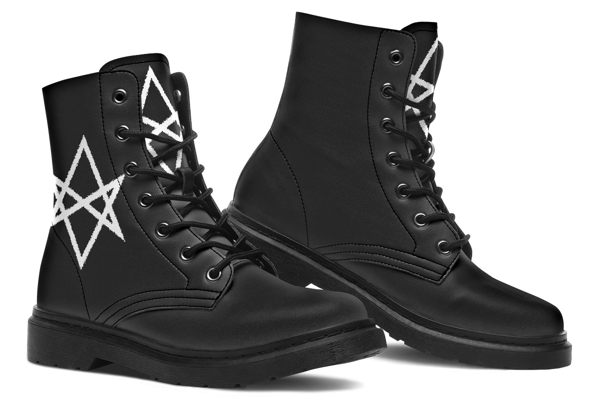 Gothic Attitude Unicursal Hexagram Protection Boots – Vegan Goth Footwear