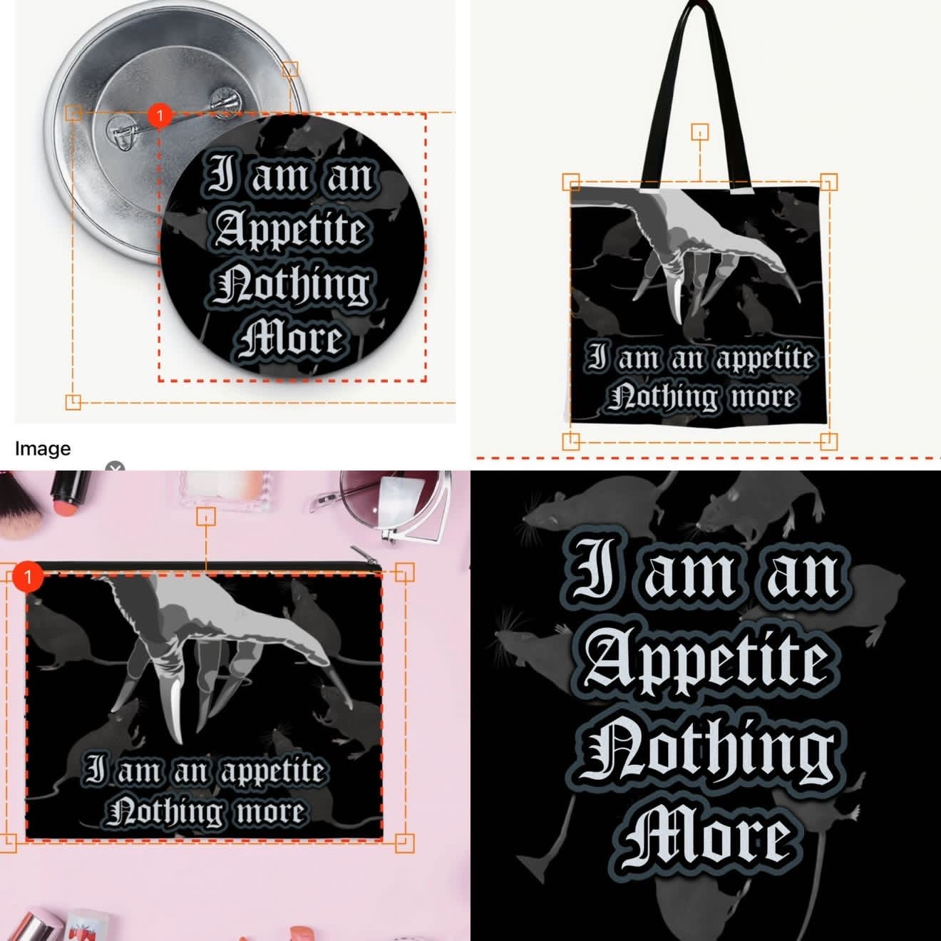 Radioactive Unicorn "I Am an Appetite, Nothing More" Canvas Bag, Pouch & Pin Set