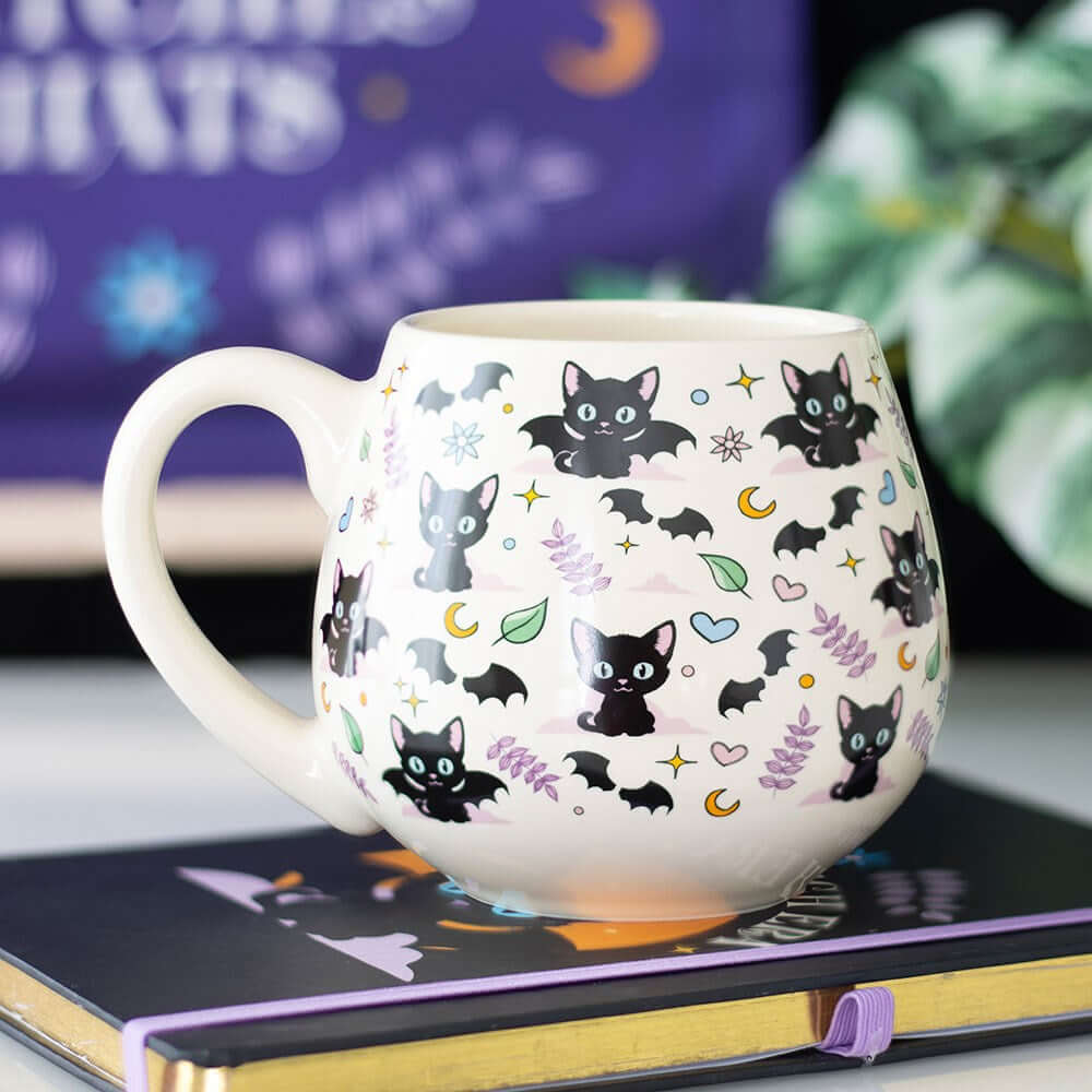 Gothic Gifts Cute and Creepy Cat Print Rounded Mug