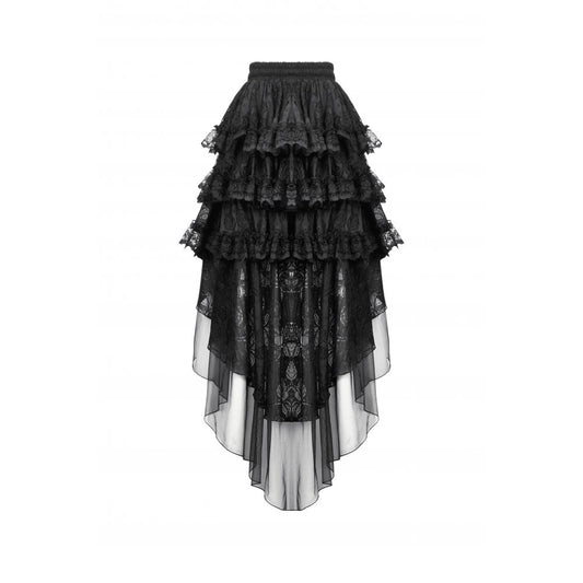Black tiered lace gothic skirt on a white background