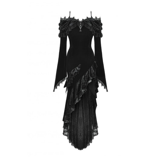 Dark in Love Kaia Velvet Ruffle Off-Shoulder Gothic Mermaid Dress front view