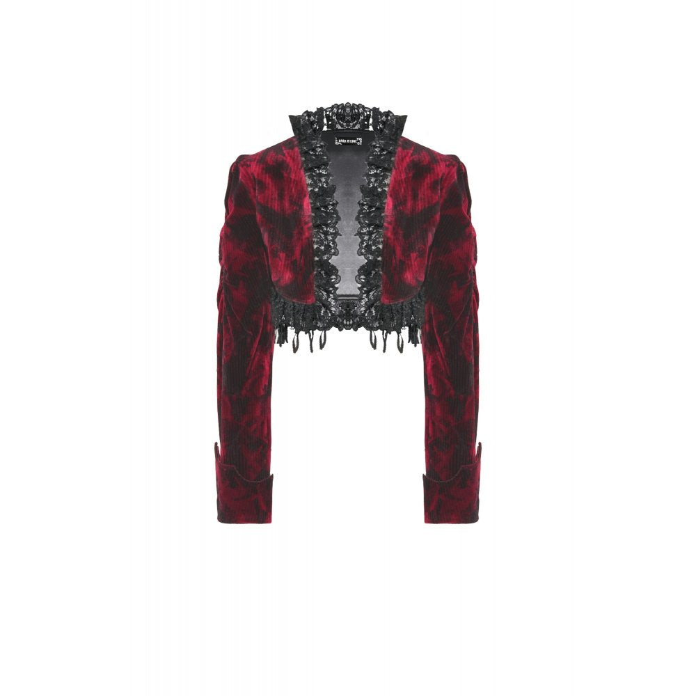 Dark in Love Black and Burgundy Velvet Tatiana Cropped Jacket - Kate's Clothing