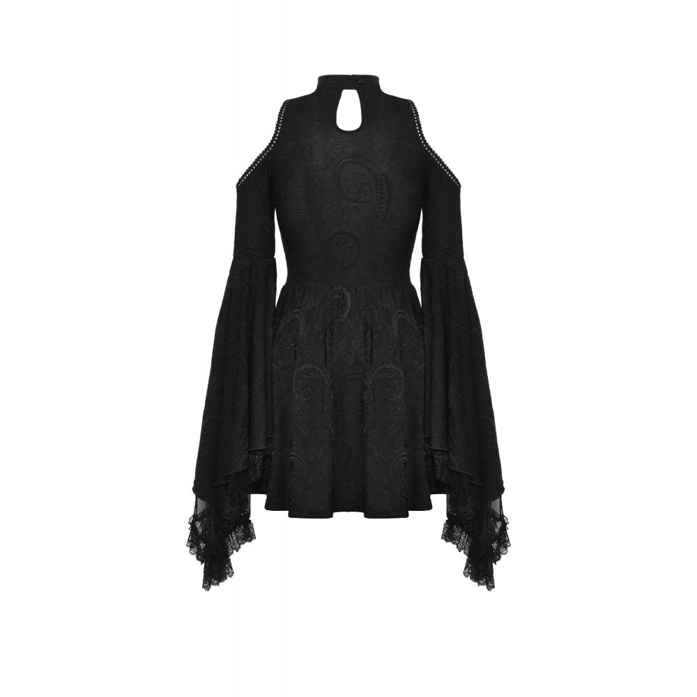 Dark in Love Gothic Black and Burgundy Avalon Cold Shoulder Dress - Kate's Clothing