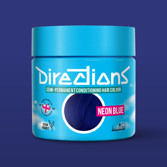 Directions Neon Blue Hair Dye Pot with matching colour background