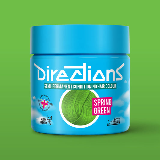 Directions Spring Green Hair Dye Pot with matching colour background