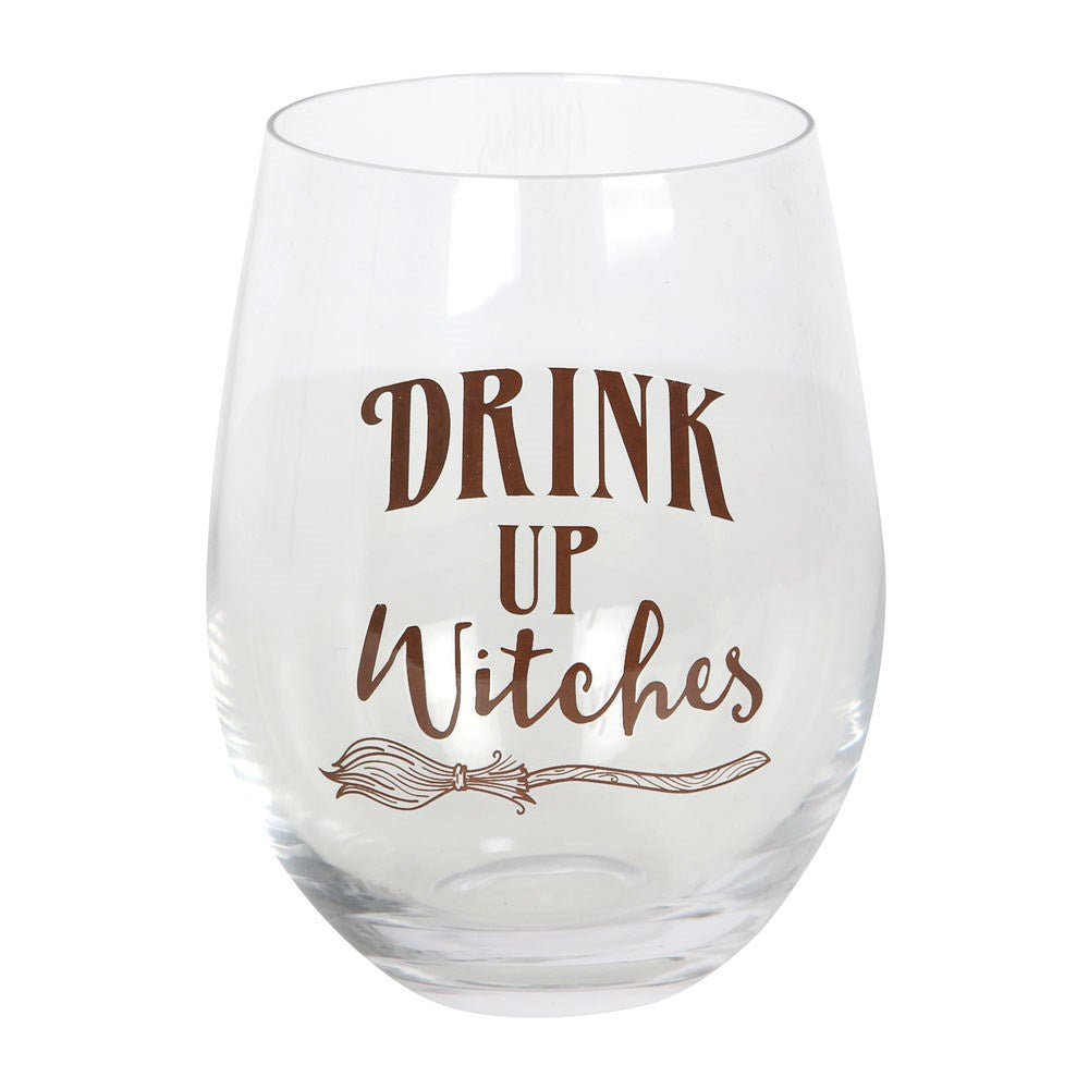 Gothic Gifts Drink Up Witches Stemless Wine Glass - Kate's Clothing