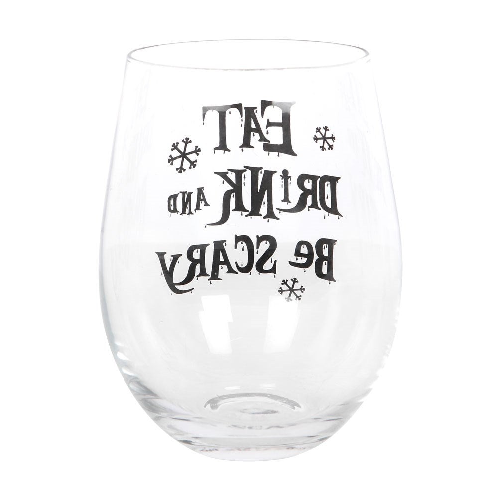 Gothic Gifts Eat, Drink & Be Scary Stemless Wine Glass - Kate's Clothing
