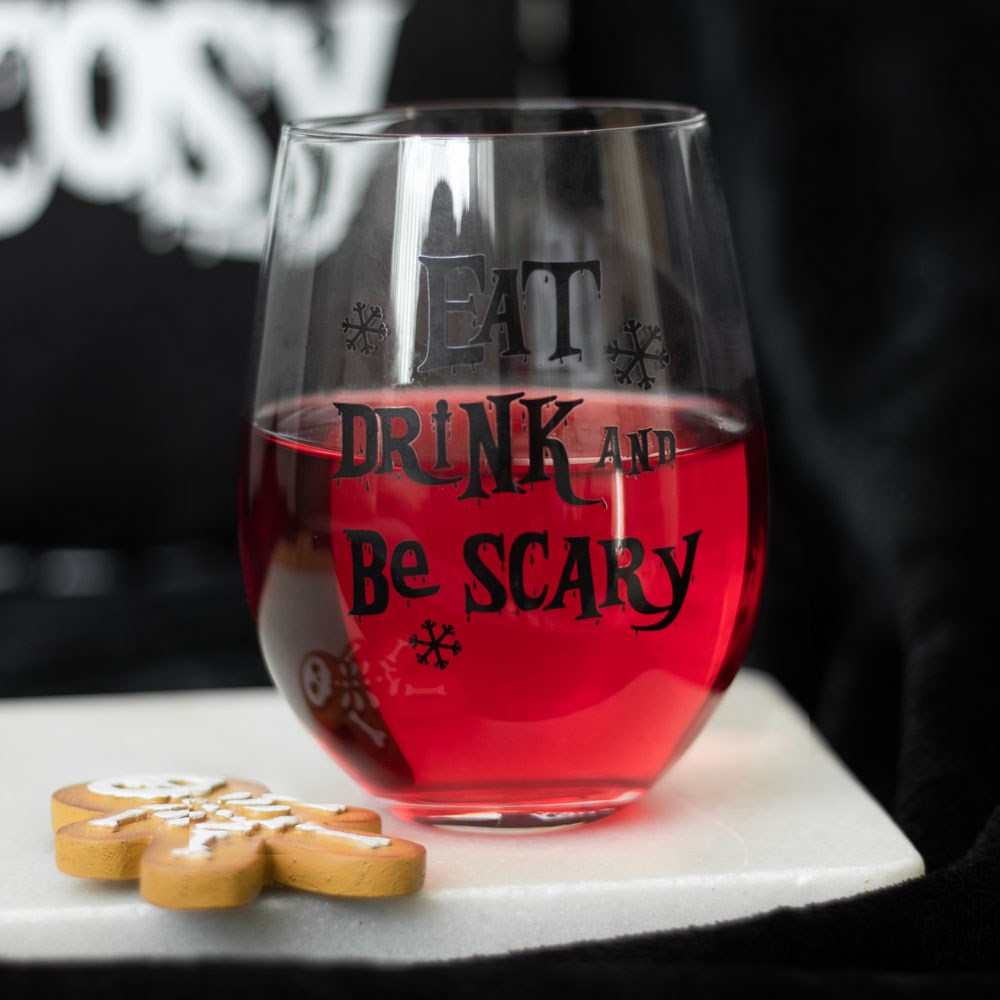 Gothic Gifts Eat, Drink & Be Scary Stemless Wine Glass - Kate's Clothing