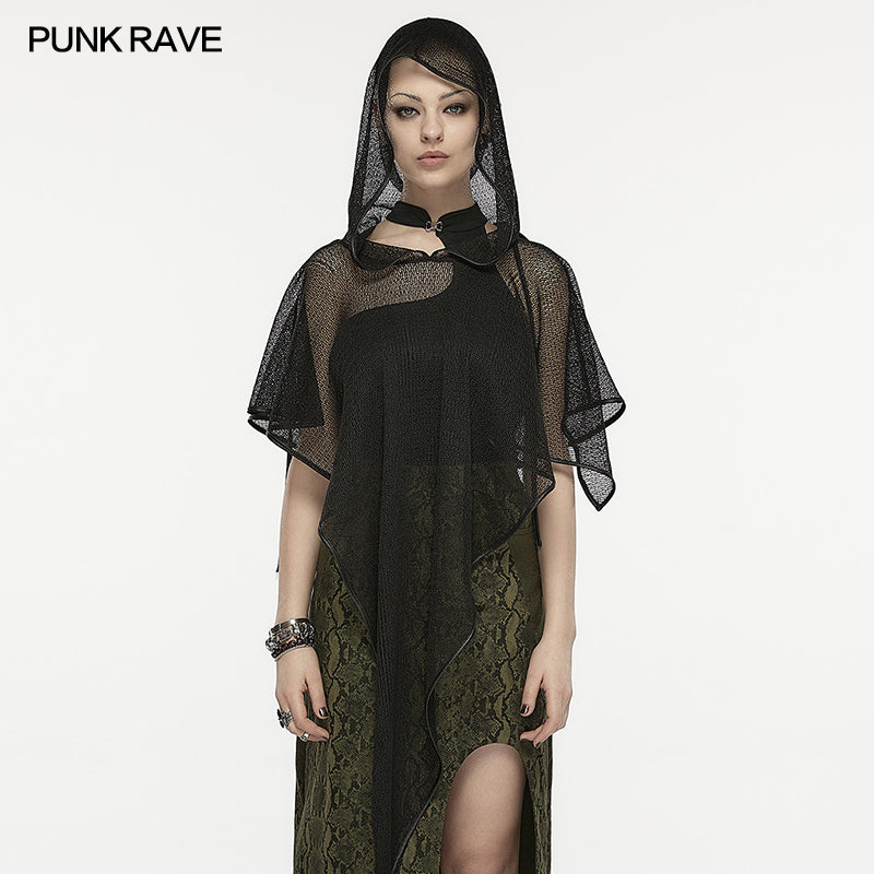 Punk Rave Elswyth Hooded Mesh Cape - Kate's Clothing