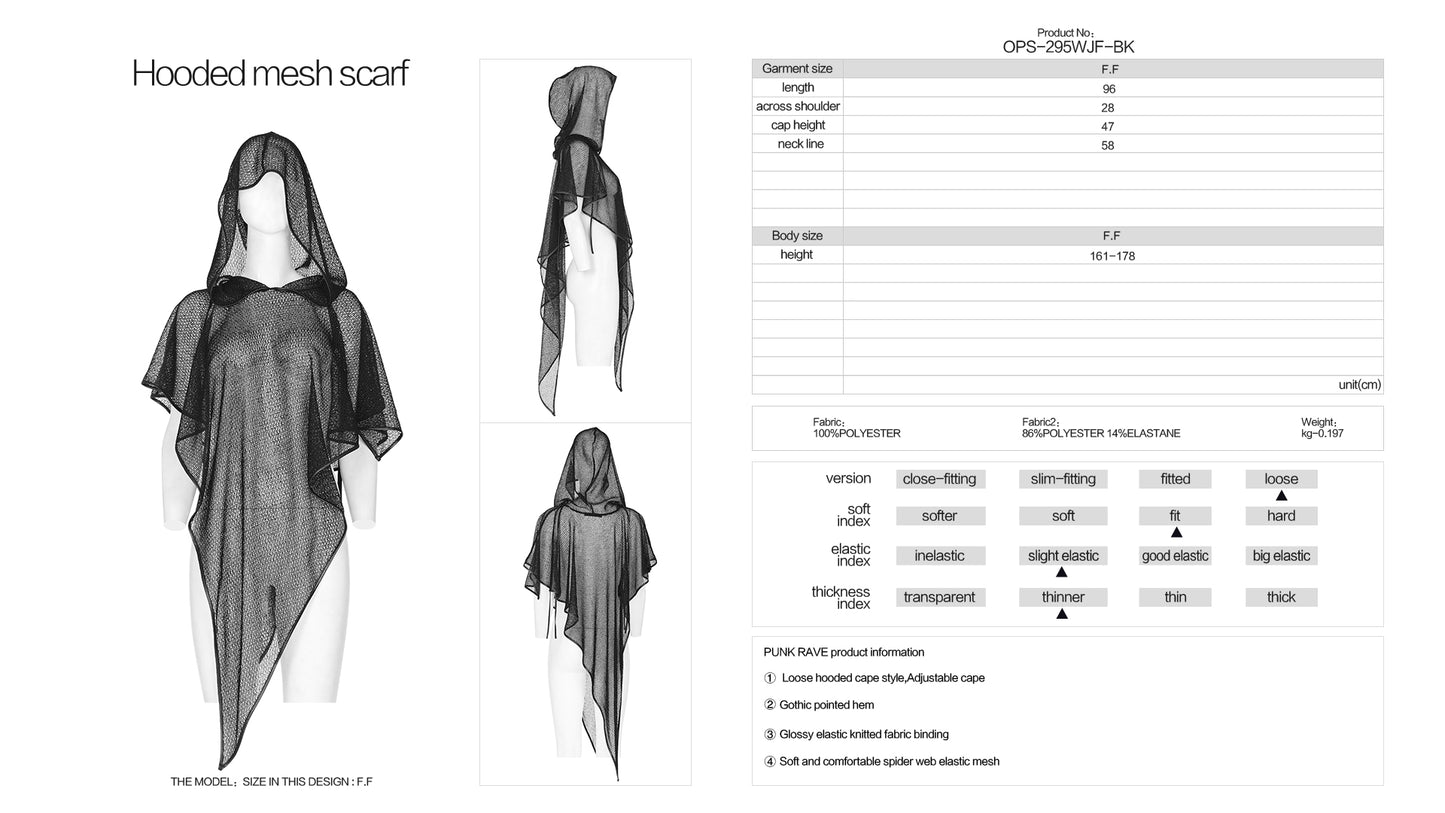 Punk Rave Elswyth Hooded Mesh Cape - Kate's Clothing