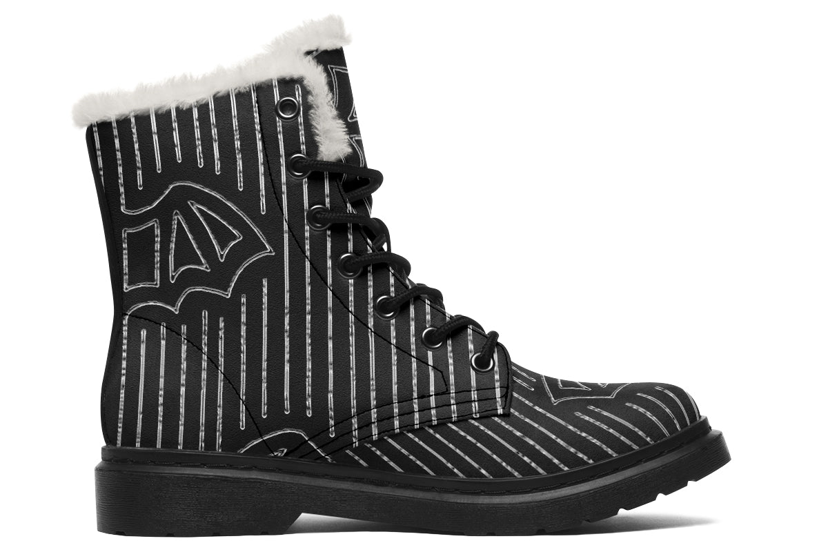 ANTIBrand Big Bat Haus Pinstripe Fleece Lined Boots – Black & White