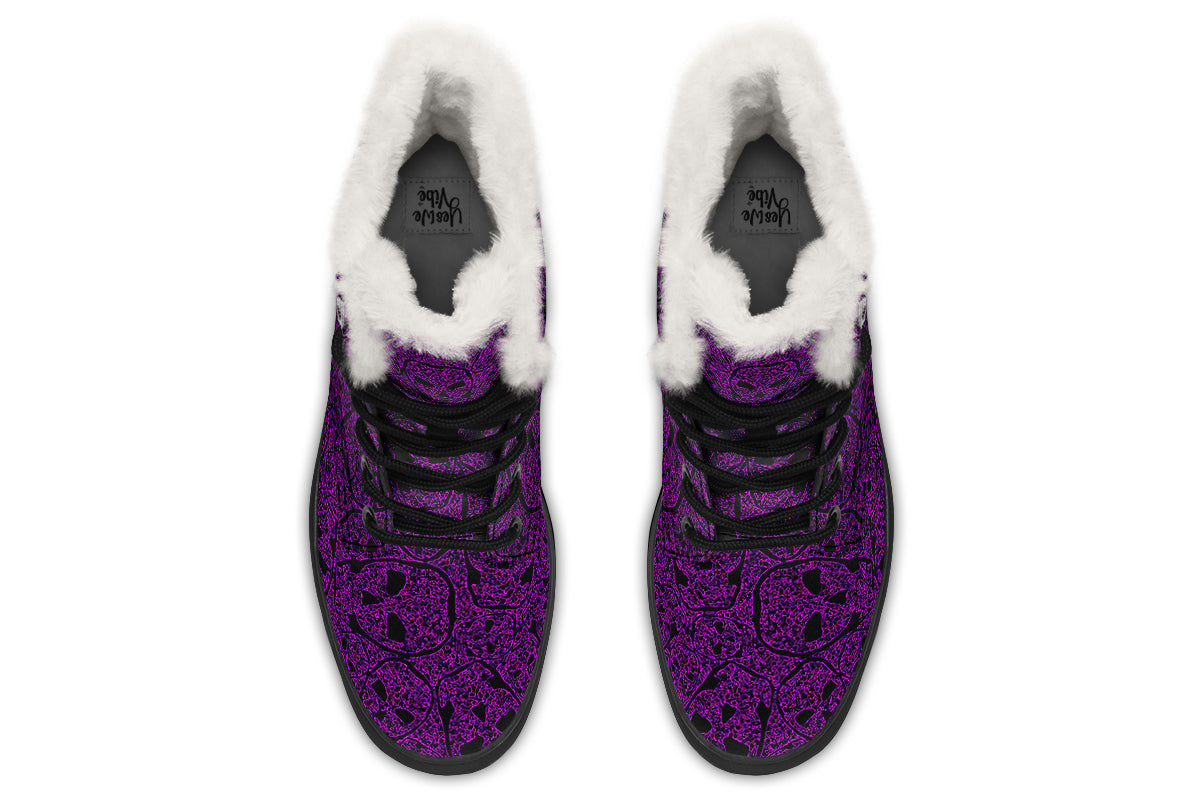 ANTIBrand Digital Immortality Fleece Lined Boots – Purple Skulls