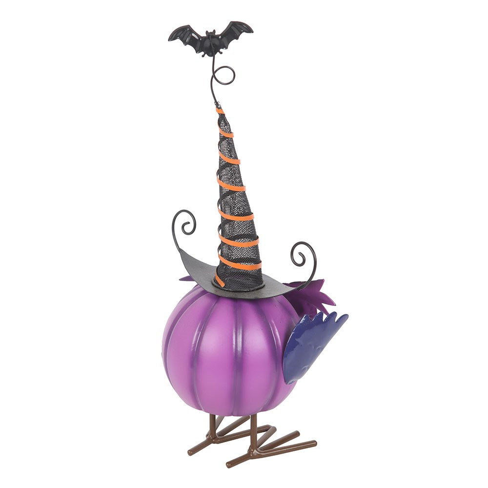 Gothic Gifts Witch Hat on a Purple Metal Owl Ornament