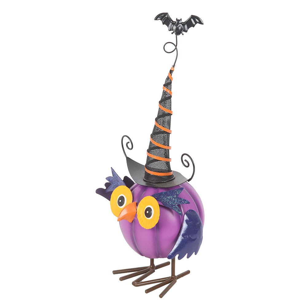 Gothic Gifts Witch Hat on a Purple Metal Owl Ornament