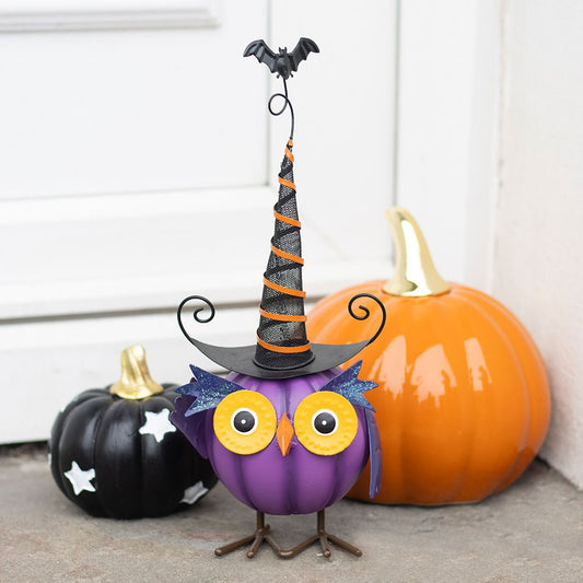 Gothic Gifts Witch Hat on a Purple Metal Owl Ornament