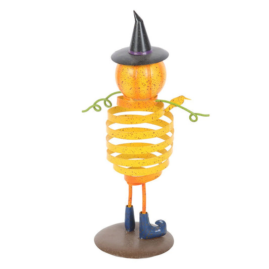 Gothic Gifts Pumpkin Man Ornament in Orange Metal with a Spring Body