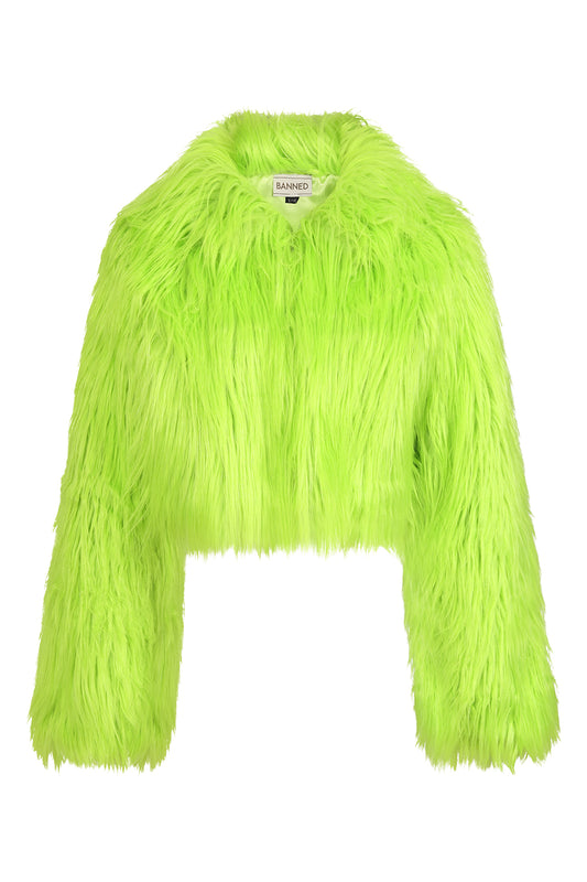 Banned Apparel Glacia Neon Green Faux Fur Jacket